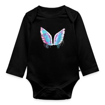ailes d’ange, ailes, aquarelle, pastel, ailes d’ange - Body Bébé bio manches longues - noir - Devant