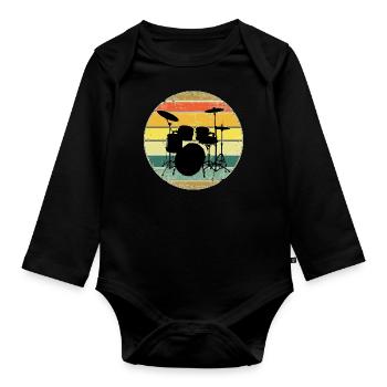 Drums Drummer Vintage Retro Drumset - Baby Bio-Langarm-Body - Schwarz - Vorne