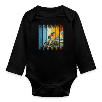Retro Bike a woman cyclist hiking bike - Organic Longsleeve Baby Bodysuit - black - Front