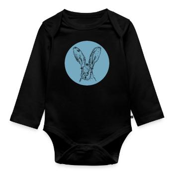 Lapin Hugo bleu - Body Bébé bio manches longues - noir - Devant