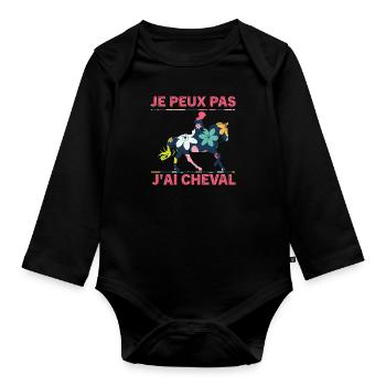 Je peux pas j'ai Cheval, Cheval cadeau femme - Body Bébé bio manches longues - noir - Devant