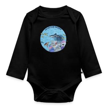 Save the Ocean - Coral reef colored - Organic Longsleeve Baby Bodysuit - black - Front