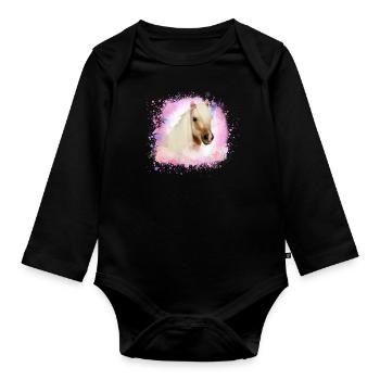 poney, rose, shettland, cheval, poney, poney blanc - Body Bébé bio manches longues - noir - Devant