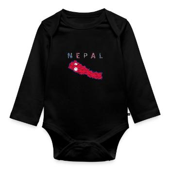 Nepal Map Flag Kathmandu Himalaya - Organic Longsleeve Baby Bodysuit - black - Front