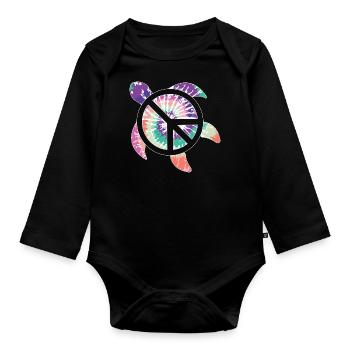 Peace Turtle - Organic Longsleeve Baby Bodysuit - black - Front