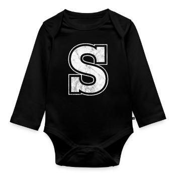 Letter S - Organic Longsleeve Baby Bodysuit - black - Front