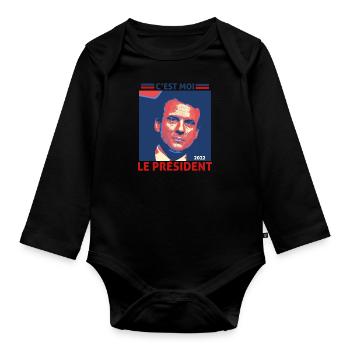 Emmanuel Macron le président présidentielle 2022 - Body Bébé bio manches longues - noir - Devant