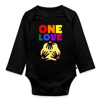One Love - Organic Longsleeve Baby Bodysuit - black - Front