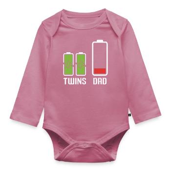 Dad Twins Battery Energy Power - Organic Longsleeve Baby Bodysuit - mauve - Front