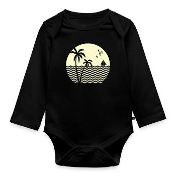 beach with palm trees and blue ocean - Body Bébé bio manches longues - noir - Devant