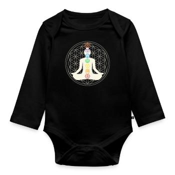 chakra meditation yoga om transparent - Organic Longsleeve Baby Bodysuit - black - Front
