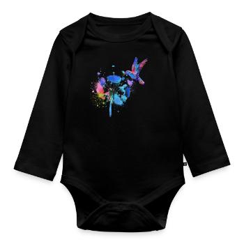 hummingbird,graffiti,painting, flowers,bird,flower,colorful - Organic Longsleeve Baby Bodysuit - black - Front
