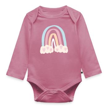 Rainbow with hearts - Organic Longsleeve Baby Bodysuit - mauve - Front