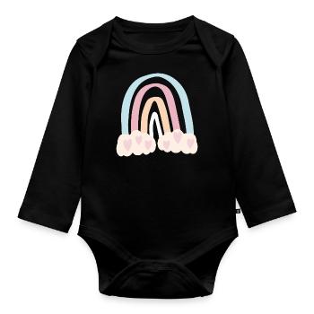 Rainbow with hearts - Organic Longsleeve Baby Bodysuit - black - Front