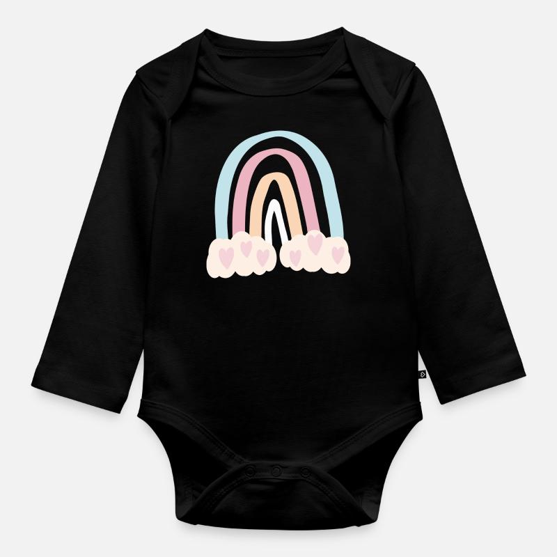 Arc-en-ciel avec des cœurs - Body Bébé bio manches longues - noir
