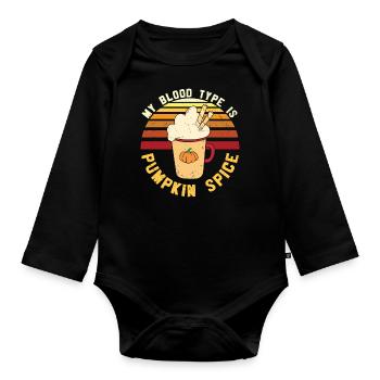 My Blood Type is Pumpkin - Organic Longsleeve Baby Bodysuit - black - Front