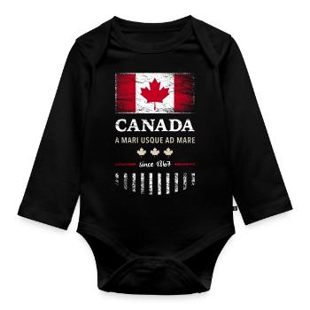 Canada Fahne Kanada Nordamerika Maple Leaf Flagge - Baby Bio-Langarm-Body - Schwarz - Vorne