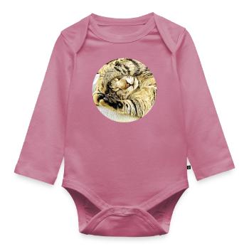 Chubby sleeping tabby cat - Organic Longsleeve Baby Bodysuit - mauve - Front