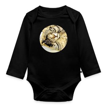 Chubby sleeping tabby cat - Organic Longsleeve Baby Bodysuit - black - Front