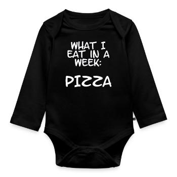 what I eat in a week: pizza -Sayings - Gift - Organic Longsleeve Baby Bodysuit - black - Front