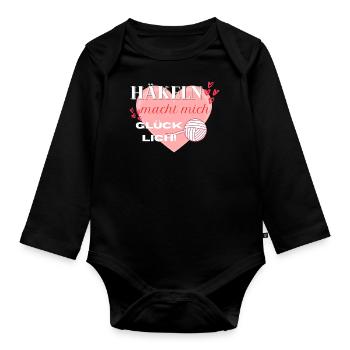 Häkeln macht mich glücklich! rosa Herz rot Herzen - Baby Bio-Langarm-Body - Schwarz - Vorne