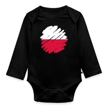 Drapeau de Pologne utilisé Look Polska Drapeau polonais - Body Bébé bio manches longues - noir - Devant