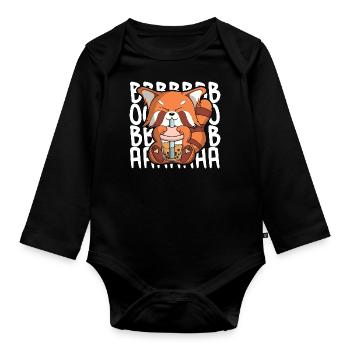 Lustiger Boba Red Panda Kawaii Bubble Tea - Baby Bio-Langarm-Body - Schwarz - Vorne