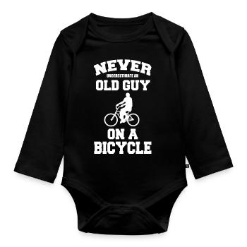 Never Underestimate Old Guy On A Bicycle - Organic Longsleeve Baby Bodysuit - black - Front