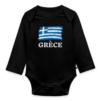 Grèce Drapeau Grec Vacances Voyages Pays - Body Bébé bio manches longues - noir - Devant
