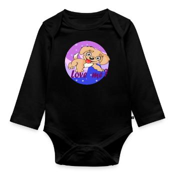Cute puppy - Love me - Love me! - Organic Longsleeve Baby Bodysuit - black - Front