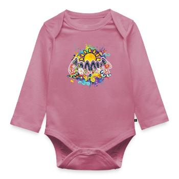 Groovy Hippie Peace Sun - Organic Longsleeve Baby Bodysuit - mauve - Front
