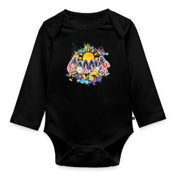 Groovy Hippie Peace Sun - Baby Bio-Langarm-Body - Schwarz - Vorne