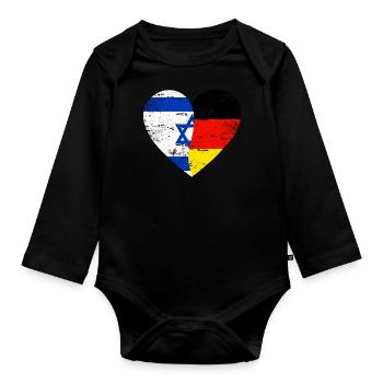 Israël Allemagne Drapeau Cœur - Body Bébé bio manches longues - noir - Devant