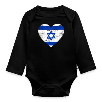 Israel Flag Heart - Organic Longsleeve Baby Bodysuit - black - Front