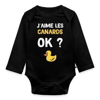 J'aime Les Canards Humour Drole - Body Bébé bio manches longues - noir - Devant