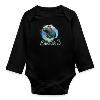nilpferd,hippo,graffiti,nilpferd baby,3 jahre - Baby Bio-Langarm-Body - Schwarz - Vorne