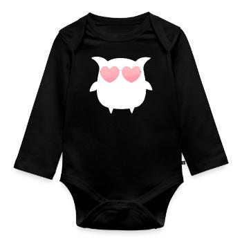 Eule, Comic, weisse eule,sonnenbrille,herz - Baby Bio-Langarm-Body - Schwarz - Vorne