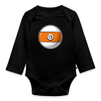 Billardkugel 13 orange Billard dreizehn - Baby Bio-Langarm-Body - Schwarz - Vorne