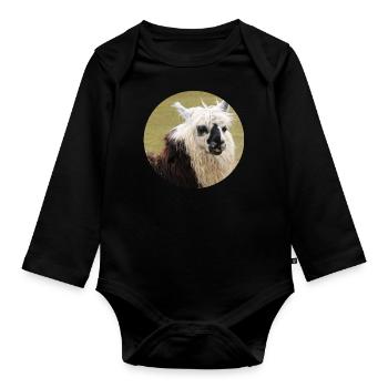 Ein geflecktes Lama - Baby Bio-Langarm-Body - Schwarz - Vorne