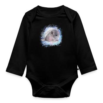 chinchilla, graffiti, peinture, bébé, bleu - Body Bébé bio manches longues - noir - Devant