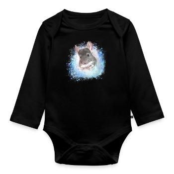 chinchilla, graffiti, peinture, lapin angora - Body Bébé bio manches longues - noir - Devant