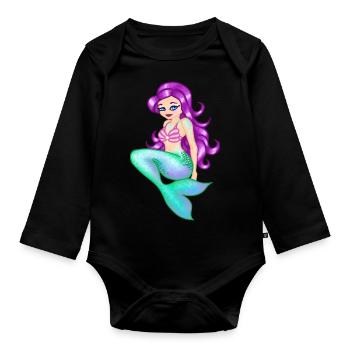 Mermaid Mermaid Glitter - Organic Longsleeve Baby Bodysuit - black - Front