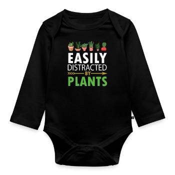 gardener gift - easily distracted by plants - Organic Longsleeve Baby Bodysuit - black - Front