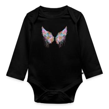 angelwings,flügel,bunt,engelsflügel,blumen - Baby Bio-Langarm-Body - Schwarz - Vorne