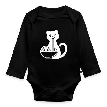 Ramen Katze Japanische Nudelsuppe - Baby Bio-Langarm-Body - Schwarz - Vorne