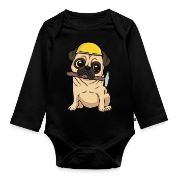 Construction site Civil engineering Pug Craftsmen build hammer job - Organic Longsleeve Baby Bodysuit - black - Front