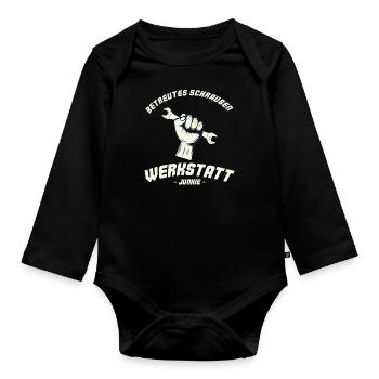 Betreutes Schrauben - Baby Bio-Langarm-Body - Schwarz - Vorne