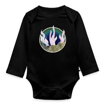 Pflanze im Line-Art-Stil in Neon - Baby Bio-Langarm-Body - Schwarz - Vorne