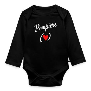 J'aime les pompiers - Body Bébé bio manches longues - noir - Devant