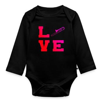 Blaskapelle Tenorposaune Damen Posaunistin - Baby Bio-Langarm-Body - Schwarz - Vorne